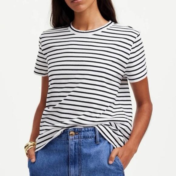 Madewell Cotton Perfect Crewneck Tee Jet Black Stripe Size XS NWT - Picture 1 of 6